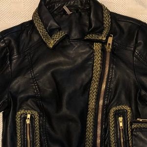 Free People -  Black Leather with Gold Braided trim